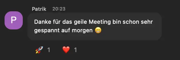 Chat-Nachricht von Teilnehmenden aus einem heyfreiheit Online-Workshop