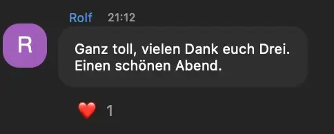 Chat-Nachricht von Teilnehmenden aus einem heyfreiheit Online-Workshop