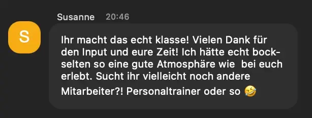 Chat-Nachricht von Teilnehmenden aus einem heyfreiheit Online-Workshop