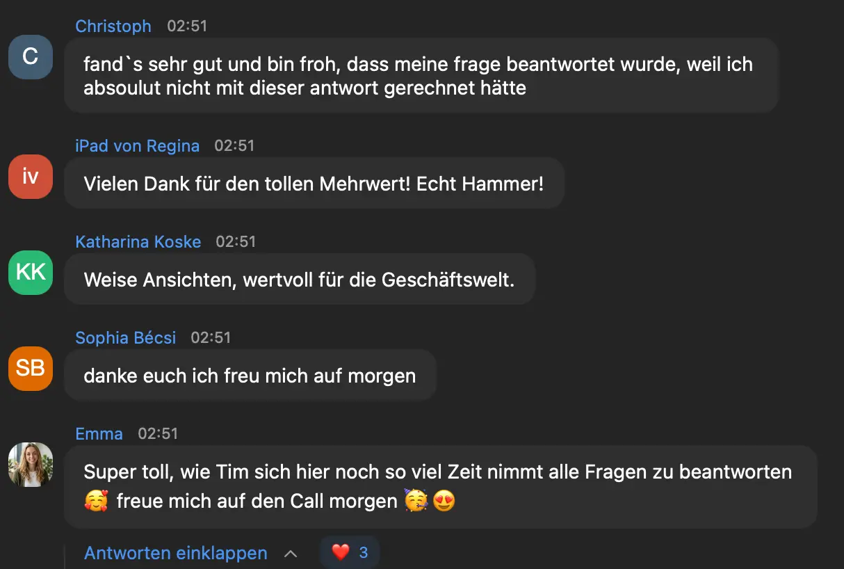 Feedback aus dem Zoom-Chat des Live-Events
