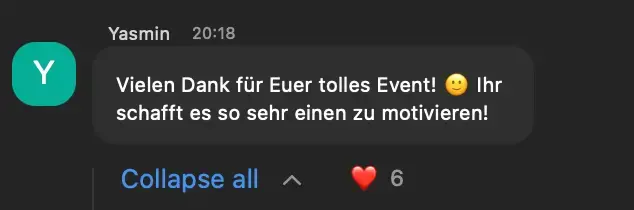 Chat-Nachricht von Teilnehmenden aus einem heyfreiheit Online-Workshop