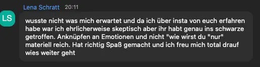 Chat-Nachricht von Teilnehmenden aus einem heyfreiheit Online-Workshop