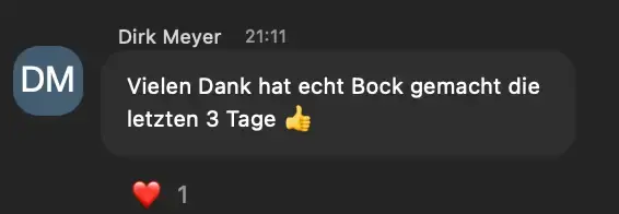 Chat-Nachricht von Teilnehmenden aus einem heyfreiheit Online-Workshop