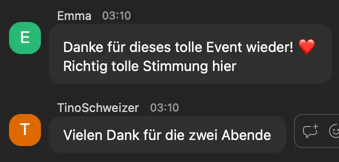 Feedback aus dem Zoom-Chat des Live-Events