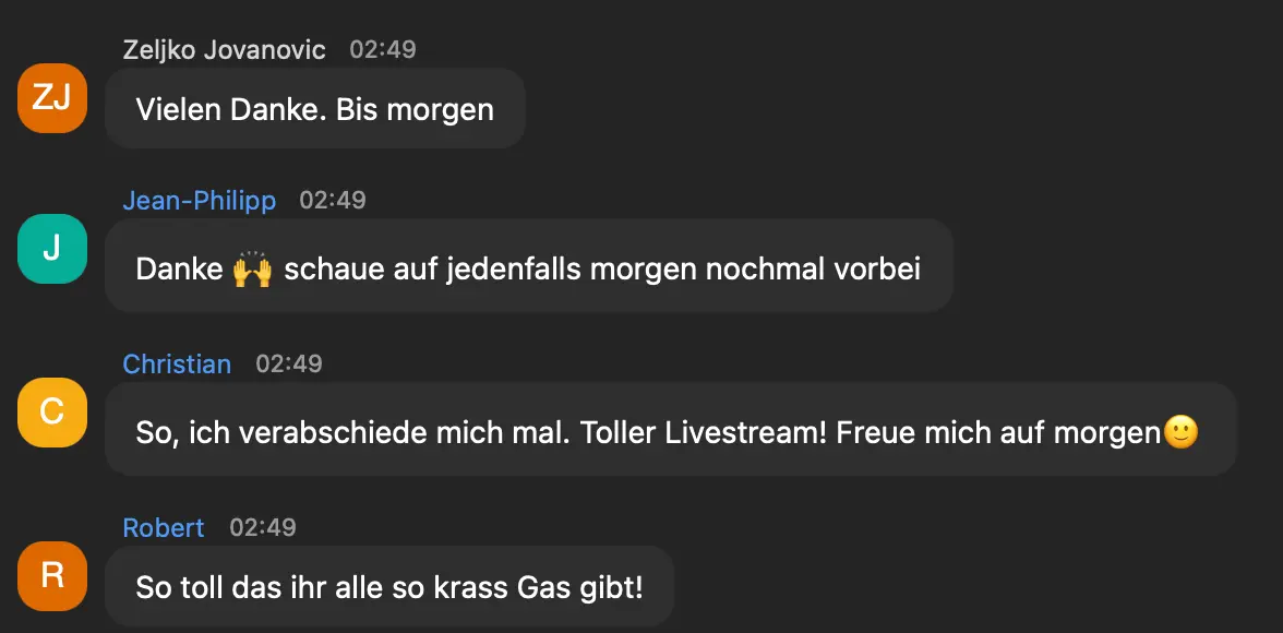 Feedback aus dem Zoom-Chat des Live-Events