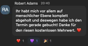 Chat-Nachricht von Teilnehmenden aus einem heyfreiheit Online-Workshop