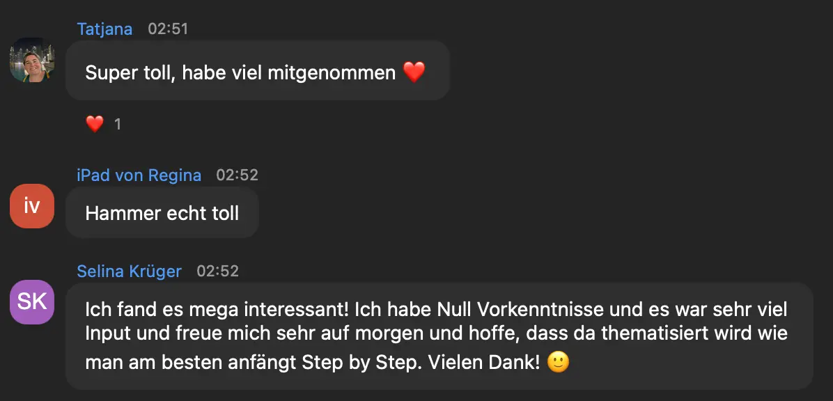 Feedback aus dem Zoom-Chat des Live-Events