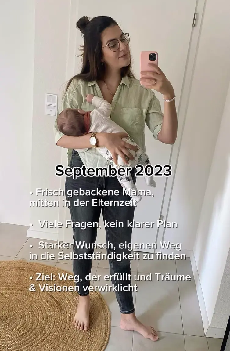 Monique im September 2023 mit Baby, dazu ihre Ausgangslage in Stichpunkten