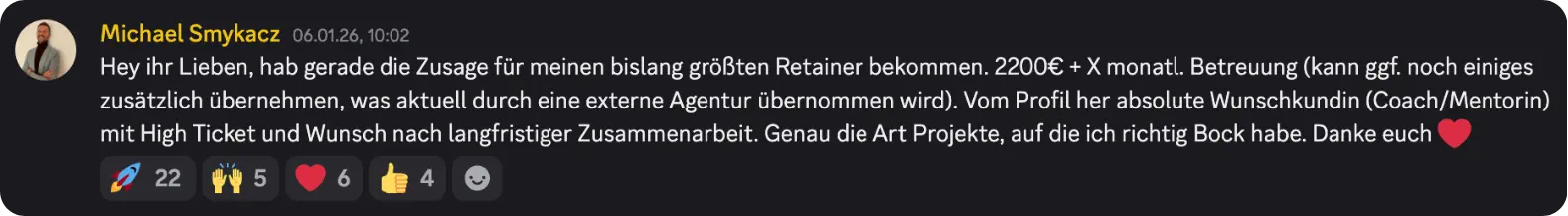 Michael Smykacz im Community-Discord: größter Retainer mit 2.200 € im Monat